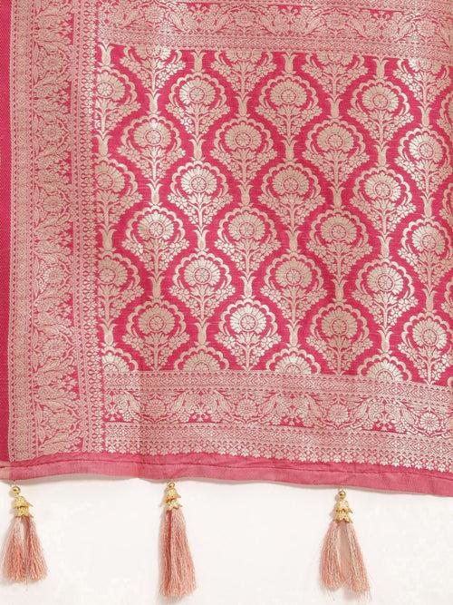 Pink Ethnic Motifs Zari Silk Cotton Banarasi Saree