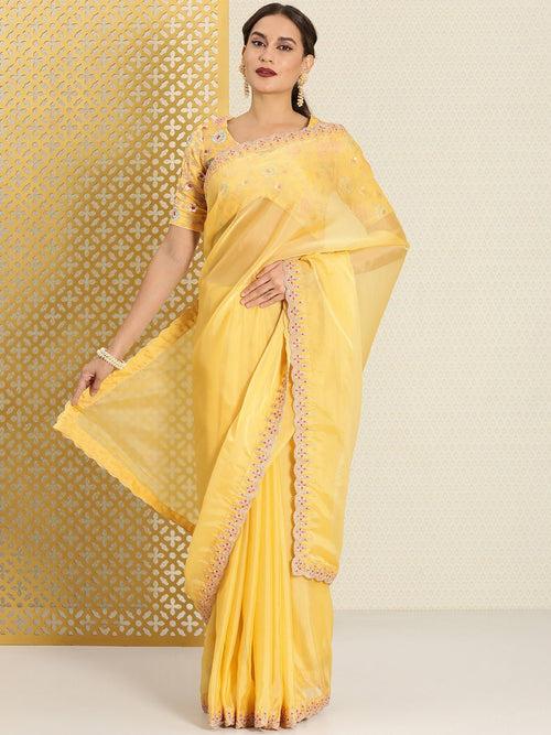 Yellow Solid Zari Organza Jashn Saree