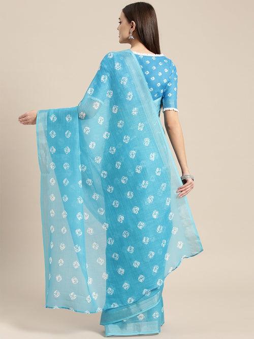 Blue Tye n Dye Linen Blend Saree