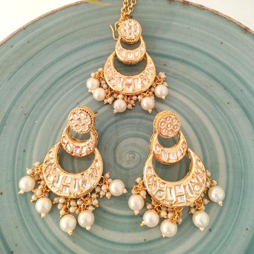 Kundan Chandbali Earring With Pearls & Mangtika Set