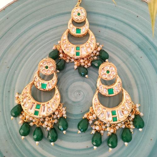 Kundan Chandbali Earring With Pearls & Mangtika Set