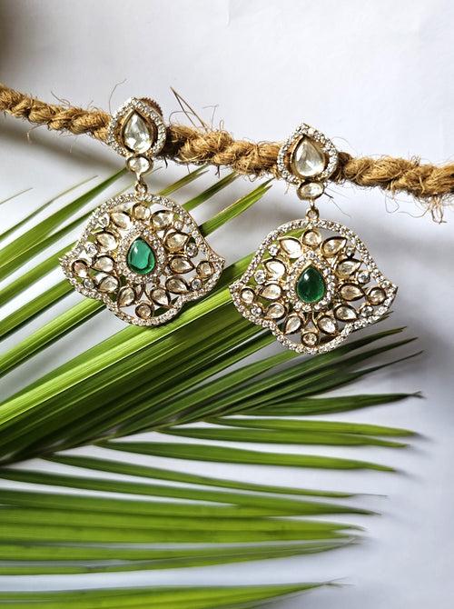 Gold Plated Trendy Green Color Dangler Earring