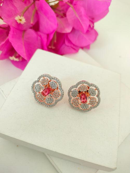 Two Colour Stone Flower Stud Earring