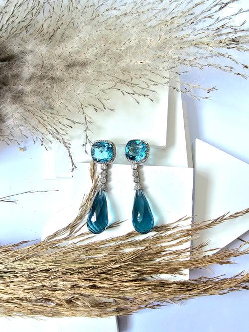 Crystal Blue Stone Long Tassel Water Drop Earring