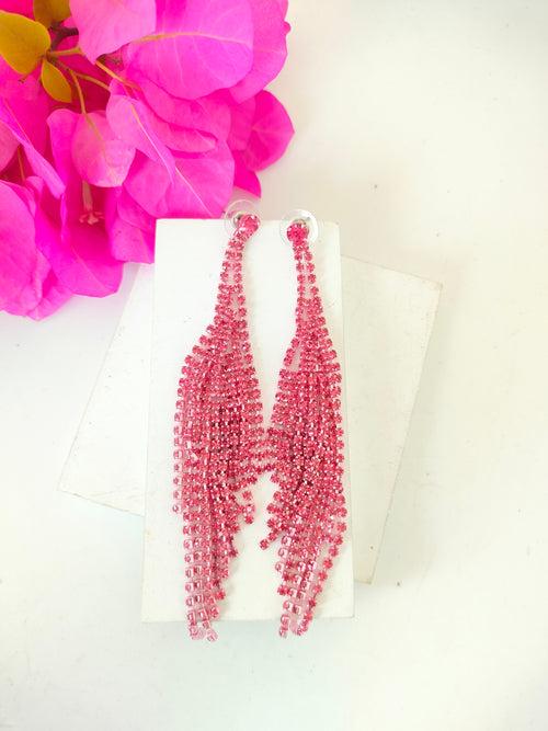 Pink Rhinestone Long Earring