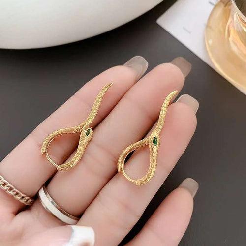 Snake Green Stone Hoop Drop Earring