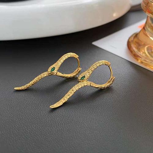 Snake Green Stone Hoop Drop Earring