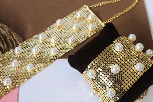 Mesh Chain Choker With Pearl Neckpiece