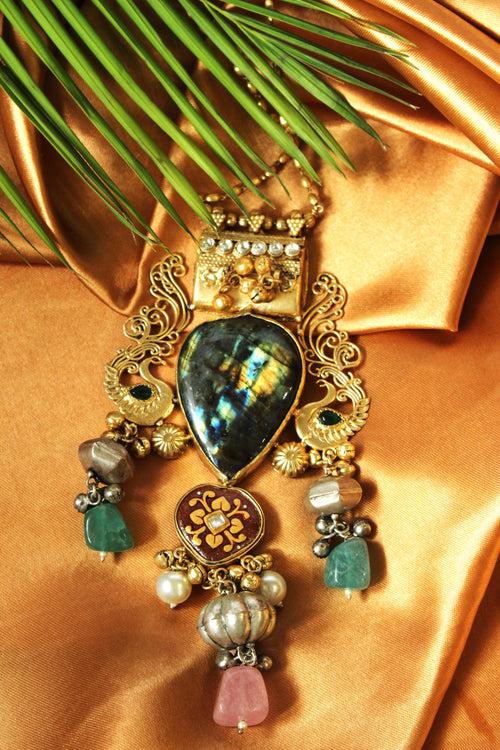 Meenakari Work Golden Pendant Neckpiec