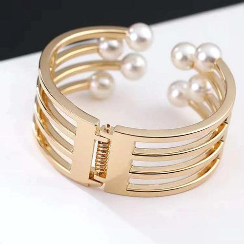 Golden Openable Bracelet With Pearls