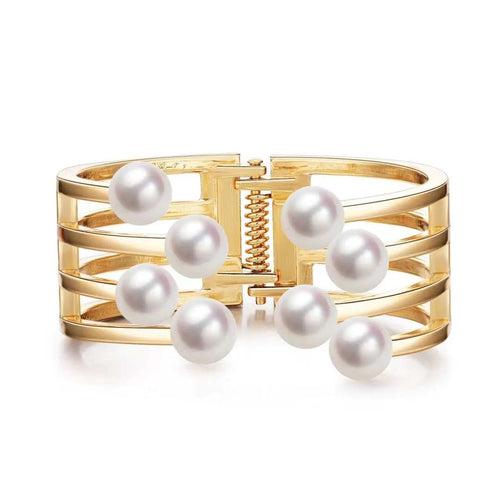Golden Openable Bracelet With Pearls