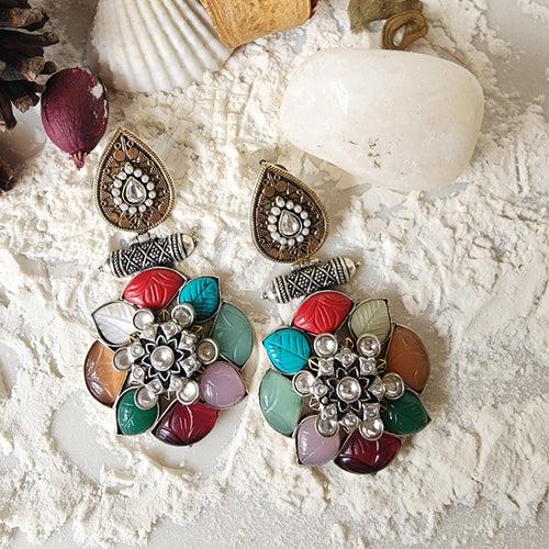 Multicolour Stone Silver Finish Dangle & Drop Earring