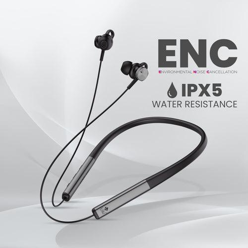 U&i Silver 25 Hours Battery Backup Bluetooth Neckband with ENC and IPX5 Water Resistant Wireless Headset