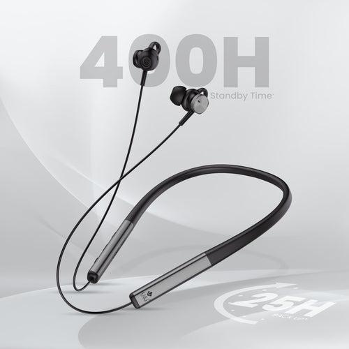 U&i Silver 25 Hours Battery Backup Bluetooth Neckband with ENC and IPX5 Water Resistant Wireless Headset