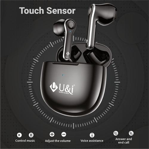 U&i Total 30 Hours Battery Backup True Wireless Earbuds with Touch Sensor, Effective Noise Cancellation and Free Silicon Case