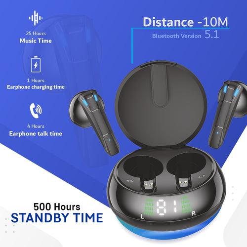 U&i Slice 25 Hours Music Time True Wireless Earbuds with Digital Display and Upgrade Noise Cancellation