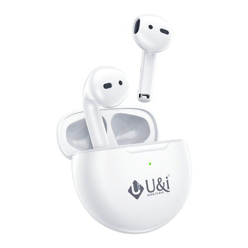 U&i Pod+ 20 Hours Music Time True Wireless Earbuds with Touch Sensor & Mic Bluetooth Headset (White, True Wireless)