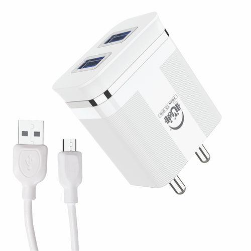 U&i 5 W 2.4 A Multiport Mobile Chess Series 2.4A Dual USB Port Smart Charger with Overcharge Protection UiCH-3101 Charger with Detachable Cable (White, Cable Included)