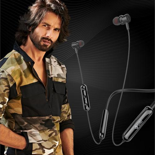 U&i Valley 80 Hours Music Time Fast Charging Wireless Neckband with mic Bluetooth Headset (Black, In the Ear)