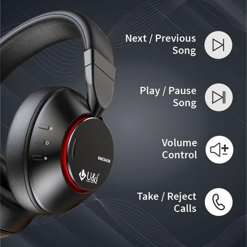 U&i WOW 30Hours Battery Backup Foldable Extra Bass Bluetooth Headphone, ENC with Mic Bluetooth Headset (Black, On the Ear)