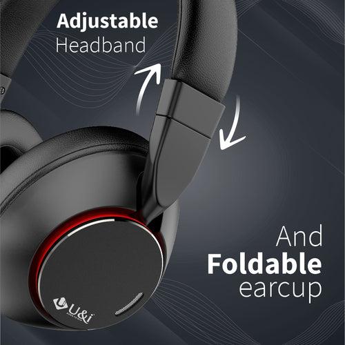 U&i WOW 30Hours Battery Backup Foldable Extra Bass Bluetooth Headphone, ENC with Mic Bluetooth Headset (Black, On the Ear)