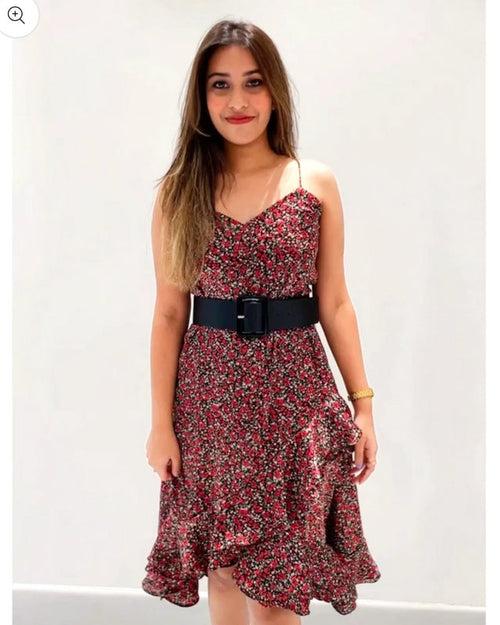 Printed Maroon Ruffled Dress