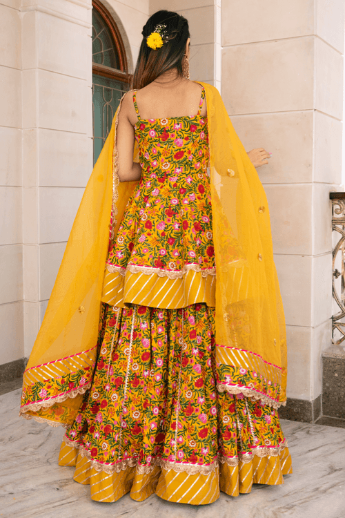 Yellow Handblock Print Lehenga Set