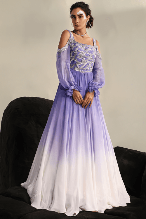 White & Purple Double Ombre Gown