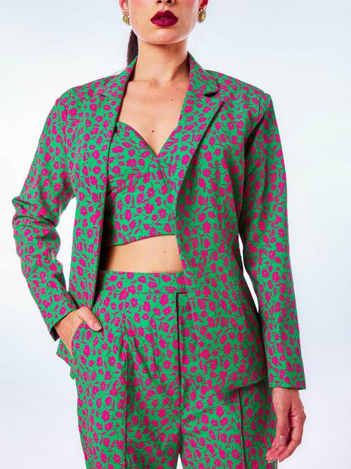 Green Printed Blazer Set