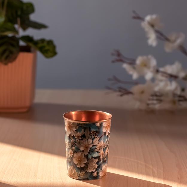 Handcrafted Floral Copper Glass Set of 2- Eco-Friendly Design