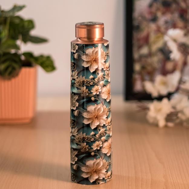 Floral Design Copper Water Bottle - Eco-Friendly and Stylish