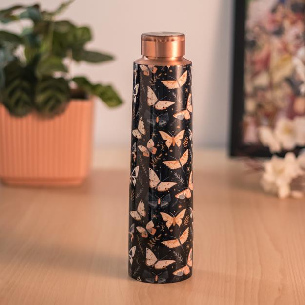 Handcrafted Copper Bottle 1000 ml - Butterfly Print Design,