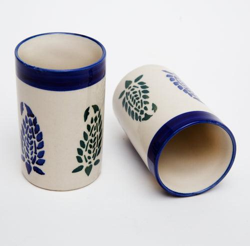 200ml Mughal Design Water Ceramic Glass (Set of Two)