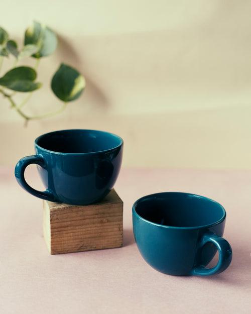 Sapphire Serenity: Ceramic Blue Coffee Cups(Set of 2)