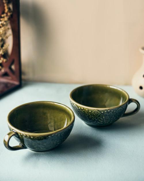 Emerald Harmony: Green-Colored Soup Bowls(Set of 2)