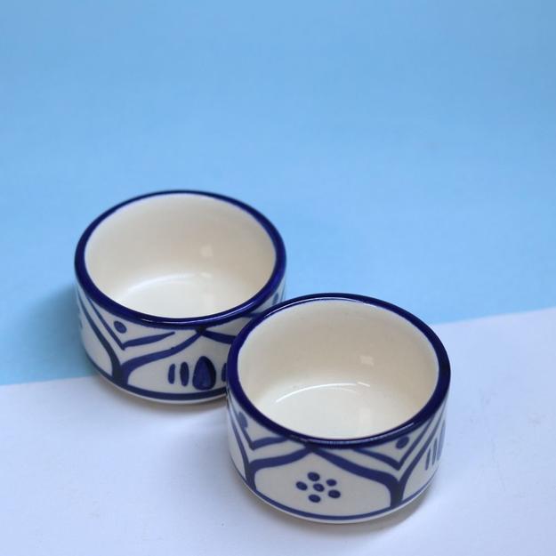 Handcrafted Blue Pottery Dip Bowls - Set of 2