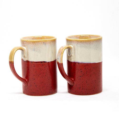 Red Waves Milk Ceramic Mug (Set of Two)