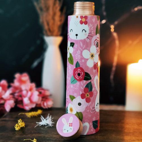 White Cat Print Copper Bottle