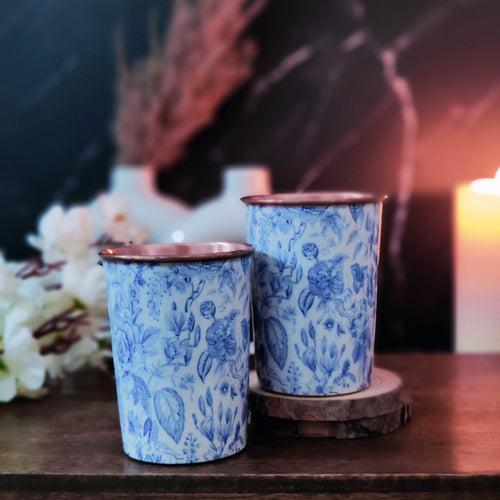 Rare Planet Blue Rose Printed Copper Water Glass,Dimensions: 9.5cmx7cmx5.8cm & Rust Proof | Water Glasses for Kids, Office/Gym/Yoga for Home/Kitchen/Office/School,Travel Glasses for Trekking