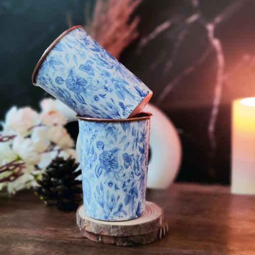 Rare Planet Blue Rose Printed Copper Water Glass,Dimensions: 9.5cmx7cmx5.8cm & Rust Proof | Water Glasses for Kids, Office/Gym/Yoga for Home/Kitchen/Office/School,Travel Glasses for Trekking