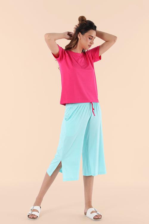 Insanely Soft Colourblock TENCEL™ Modal Culotte Set - Pop Pink + Icy Blue