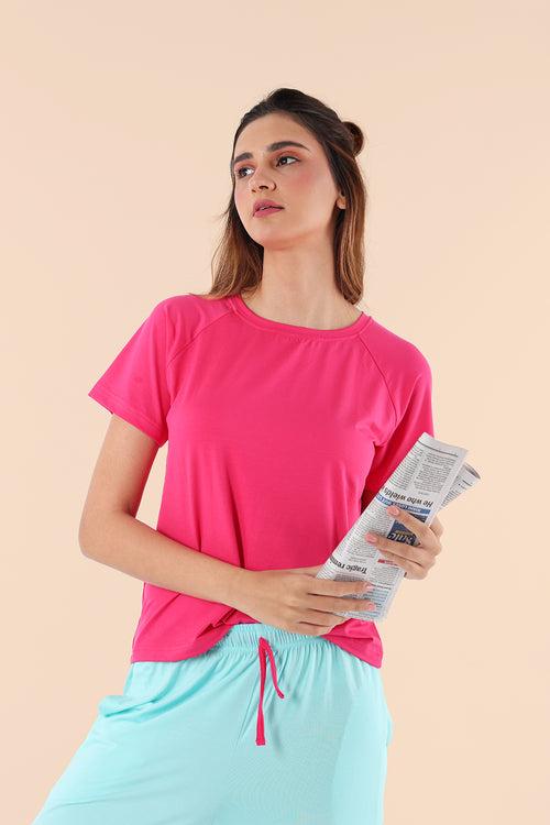 Insanely Soft Colourblock TENCEL™ Modal Culotte Set - Pop Pink + Icy Blue