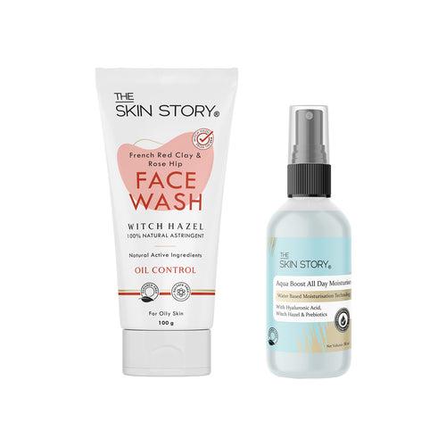 The Skin Story French Red Clay & Rose Hip Facewash, 100g + The Skin Story Aqua Boost All Day Moisturiser, 50ml