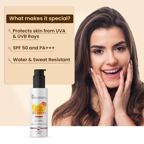 Broad Spectrum Sunscreen | UVA & UVB Protection | All Skin Types | SPF 50 | Moringa Oil | 100g