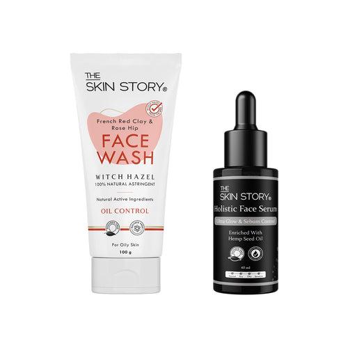 The Skin Story French Red Clay & Rose Hip Facewash, 100g + The Skin Story Holistic Face Serum, 40ml