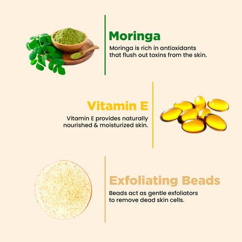 Exfoliating Face Scrub for Blackheads & Whiteheads | Sensitive & Normal Skin | Gentle Scrub | Moringa | 100g