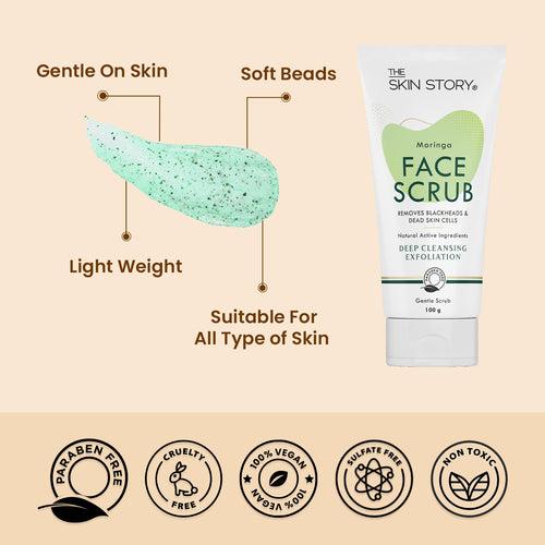 Exfoliating Face Scrub for Blackheads & Whiteheads | Sensitive & Normal Skin | Gentle Scrub | Moringa | 100g