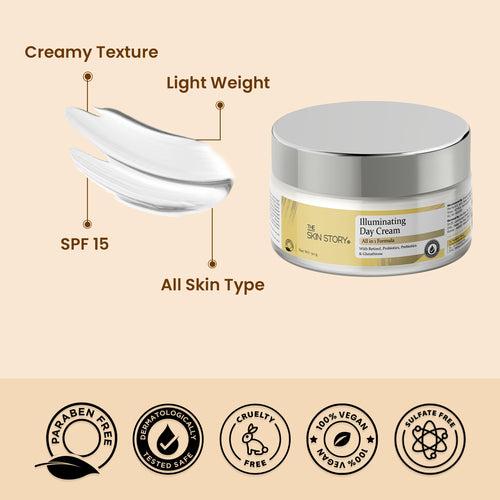 Illuminating Day Cream | For Even Skin Tone & Glow | For Normal & Sensitive Skin |  With SPF 15 | Glutathione & Retinol | 50g