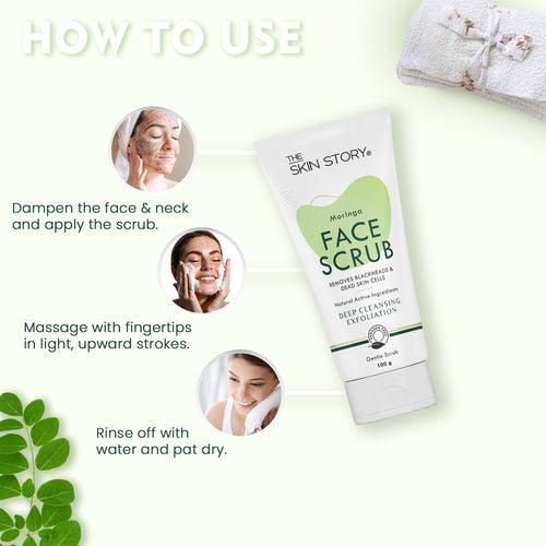 Exfoliating Face Scrub for Blackheads & Whiteheads | Sensitive & Normal Skin | Gentle Scrub | Moringa | 100g