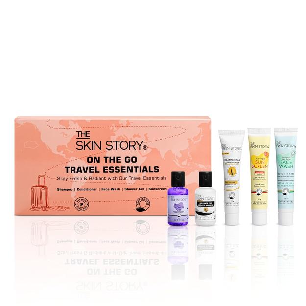 The Skin Story On-The-Go Travel Handy Kit | Compact Set | Head-to-Toe Personal Care for All Skin & Hair Types | Mini Shampoo, Conditioner, Facewash, Shower Gel & Sunscreen | 60ml | Pack of 5